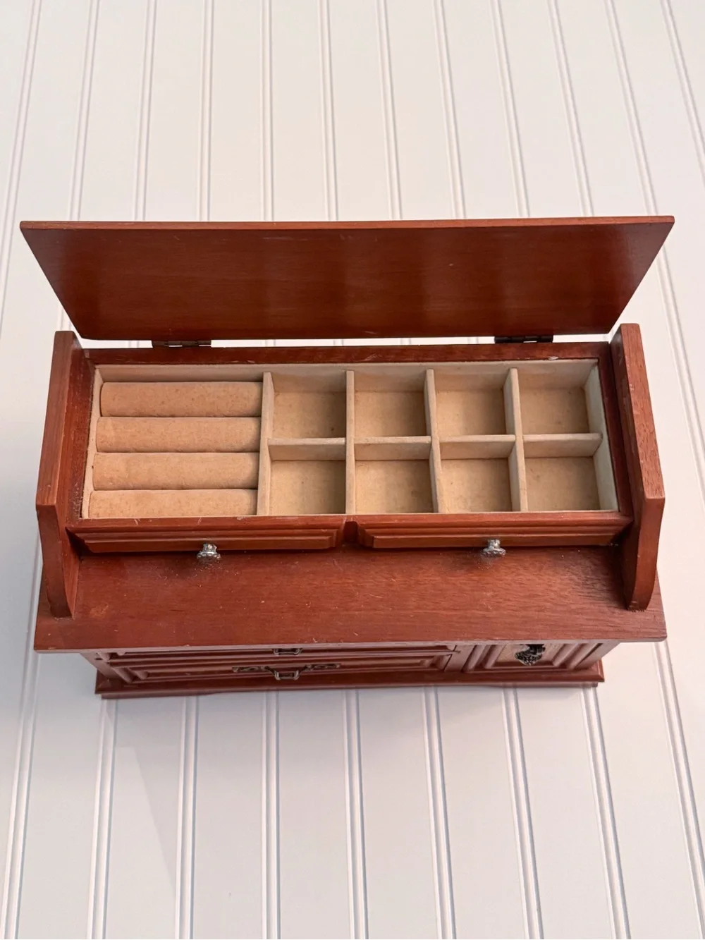 Vintage Solid Wood Dresser-Style Jewelry Cabinet Two-Tone Wooden Jewelry Box